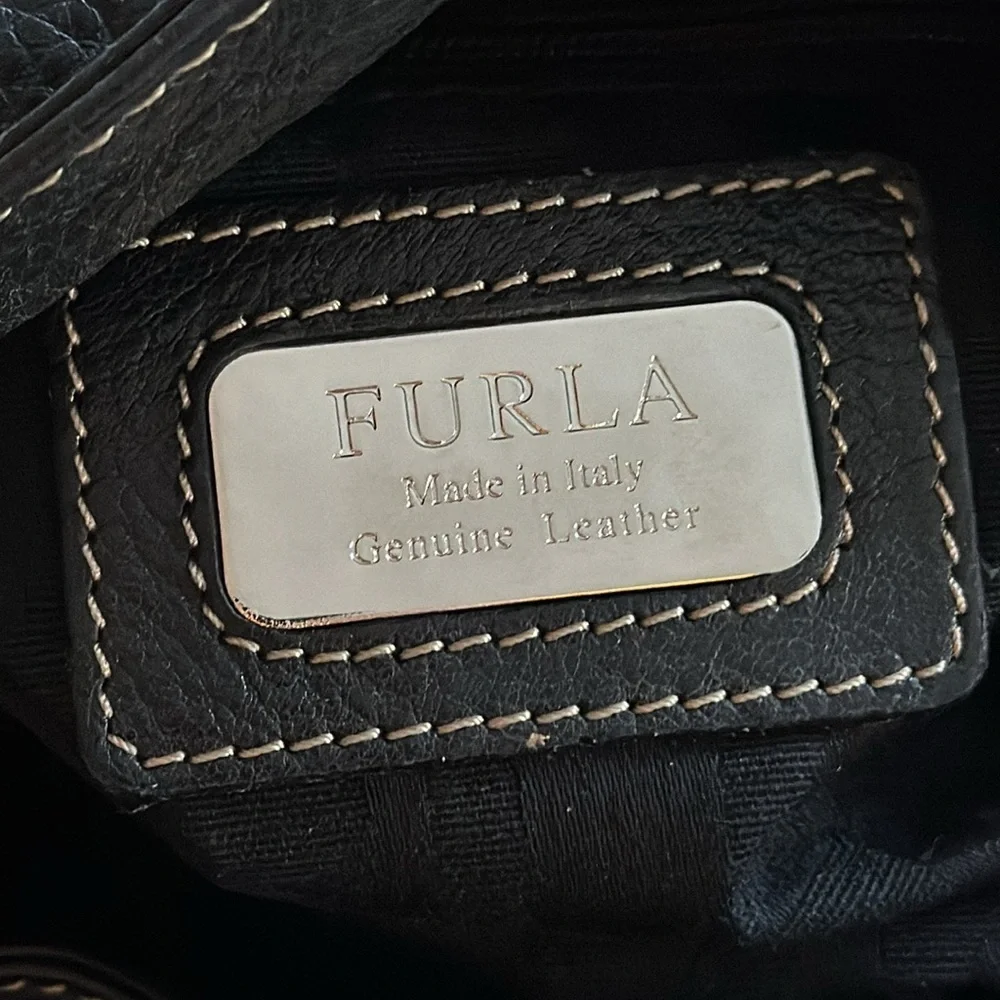 FURLA Black Pebbled Leather Hobo Bag